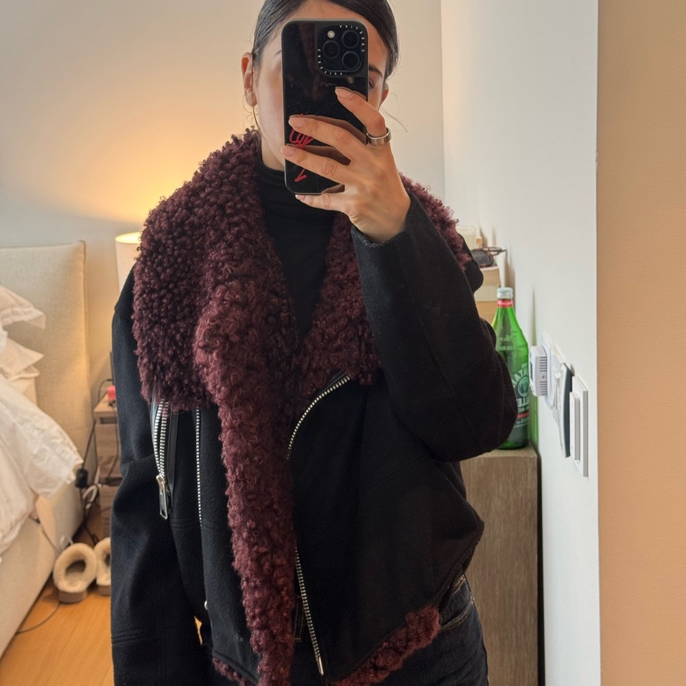 Kenzo sample Black and Burgundy shearling Jacket